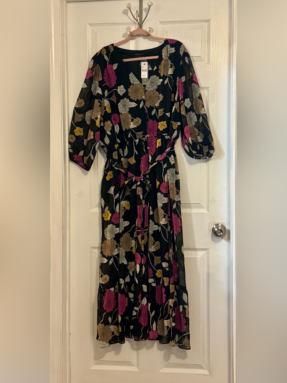 Lane Bryant Black Maxi Dress with Pink & Gold Floral Print